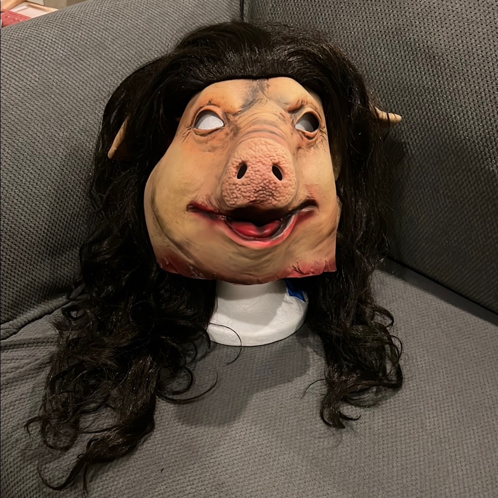 Halloween Realistic Pig Mask with Black Hair